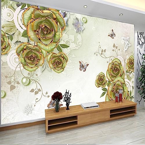 XLMING Jadeskulptur Dreidimensionale Blumen Blumen 3D Tapete Home Dekoration Wohnzimmer Sofa Schlafzimmer Tv Hintergrund Wand-350cm×256cm