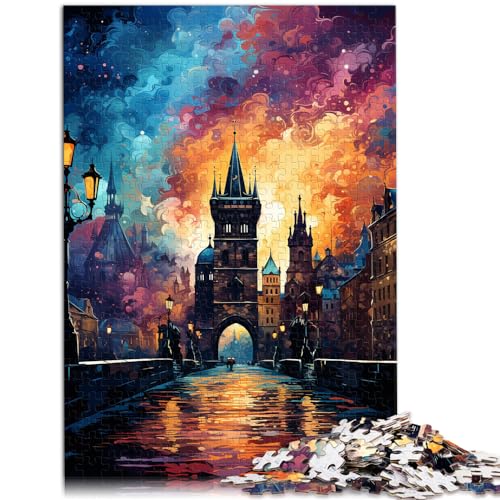 Puzzlespiele „Die farbenfrohe Psychedelie der Karlsbrücke“, 1000-teiliges Holzpuzzle, unterhaltsame Aktivitäten zu Hause, Geburtstagsgeschenk, Reisegeschenk, 1000 Teile (50 x 75 cm)