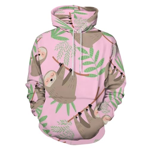 HABXNJF Kapuzen-Sweatshirt, niedliches Faultier-Hoodie, modischer Kapuzenpullover mit Tasche für Herren und Damen, Niedliche Faultier, 4X-Large