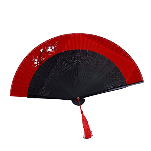 VSULZVNU Handfächer aus Bambusseide, faltbar, Malerei, Faltfächer, chinesisch/japanisch, charmant, elegant, Vintage-Retro-Stil, Geschenke (Farbe: Dunkelgrün) (Rosa)