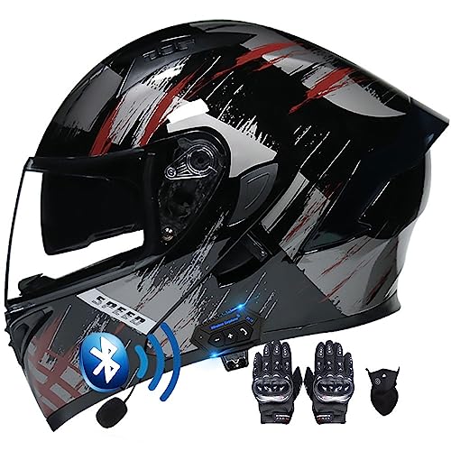 BT Klapphelm mit Bluetooth Motorradhelm Helm mit integriertem Bluetooth Integralhelm Anti-Fog-Doppelspiegel Vollvisierhelm ECE Genehmigt sturzhelm für Damen Herren S~XXL