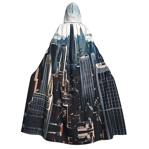 WURTON Empire State Building Print Unisex Kapuzenumhang Kostüm Damen Herren Vampir Halloween Cosplay Karneval Mottoparty