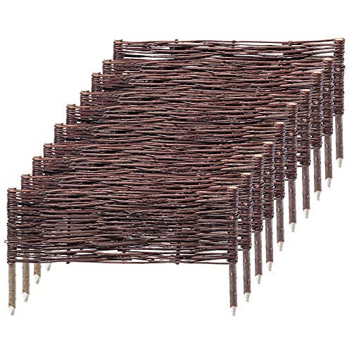 KADAX Palisade aus Weide, natürlicher Weidenzaun, handgemachter Weidenflechtzaun, Gartenzaun für Wegabgrenzung und Beete, Zaun Rasenkante (10 Stück 60x30cm)