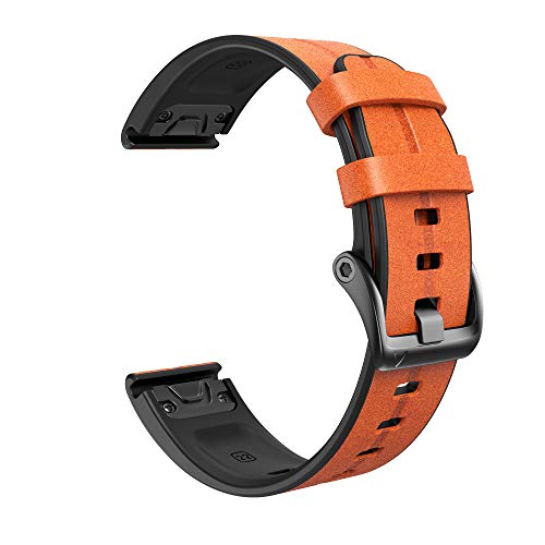 BANDKIT 22 x 26 mm Schnellverschluss-Leder-Uhrenarmband für Garmin Fenix 7 7X 5X 5 Plus 6 6X Pro 3HR 935 945 Mk2 Armbänder Smart Wristband Correa, 26mm Fenix 5X 5XPlus, Achat