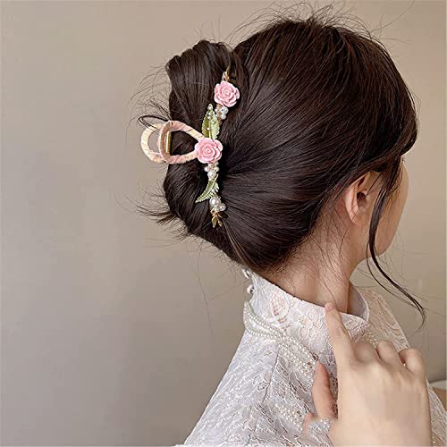 Haarklemmen, Clip-Haarspangen, Krallen-Clips, koreanische rosafarbene Rosen-Haarklammer, Damen-Haarnadel, Haarspange, großes Mädchen, eleganter Krabbenhai-Clip, Kopfschmuck, 3 (Farbe: 3) (Farbe: 2) (