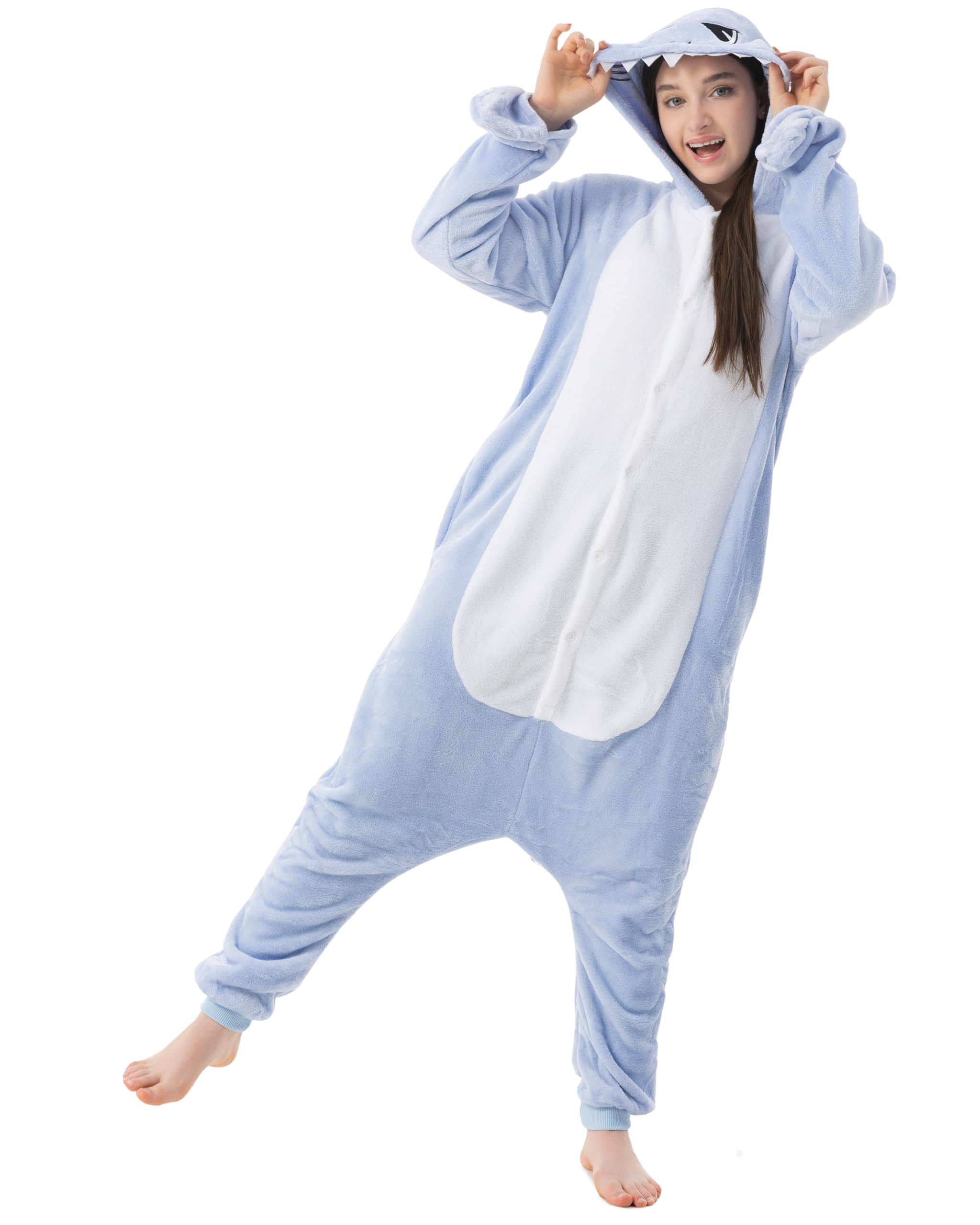 Katara 1744 -Hai Kostüm-Anzug Onesie/Jumpsuit Einteiler Body für Erwachsene Damen Herren als Pyjama oder Schlafanzug Unisex - viele Verschiedene Tiere