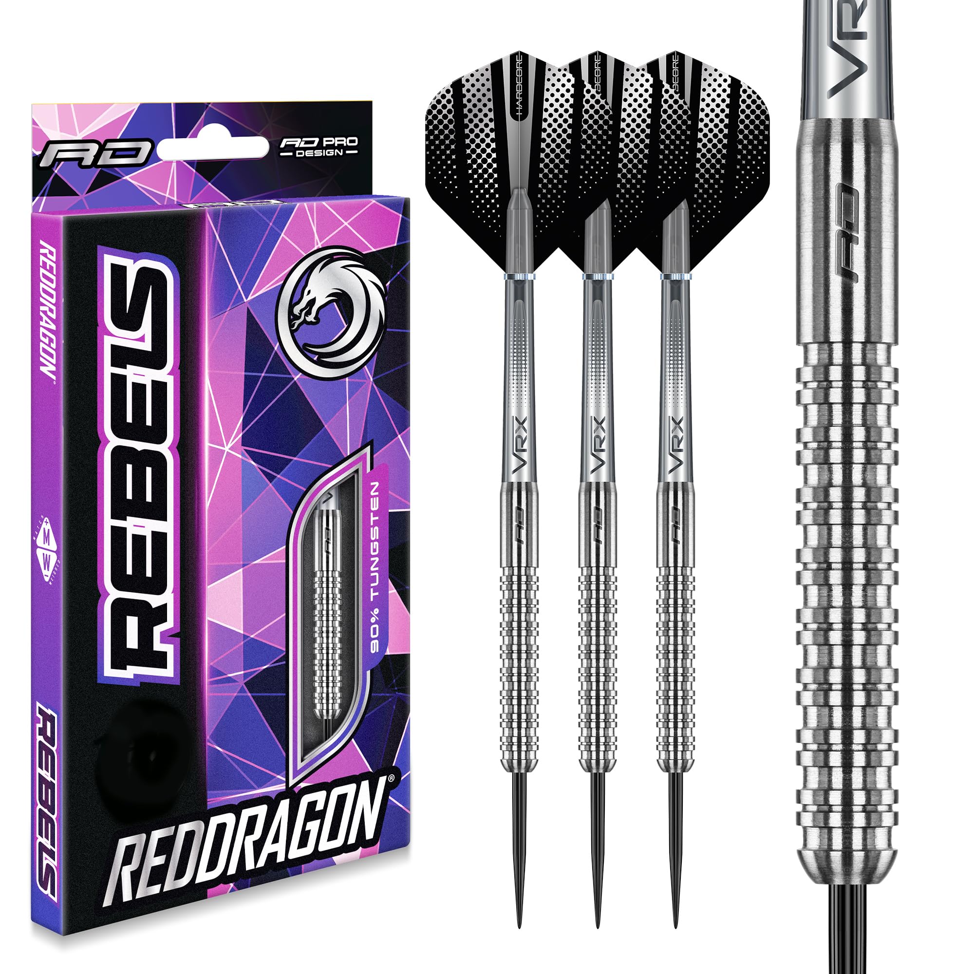 RED DRAGON Rebel 26 Gram Tungsten Darts Set mit Flights und Schäfte