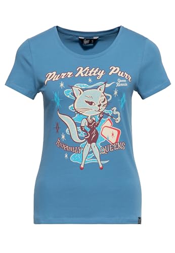 Queen Kerosin Damen T-Shirt | Rockabilly | Kitty | 50S | Slim Fit | Front-Print | Retro | Vintage| Rock'n'roll | Cat| Comic Art Purr Kitty Purr