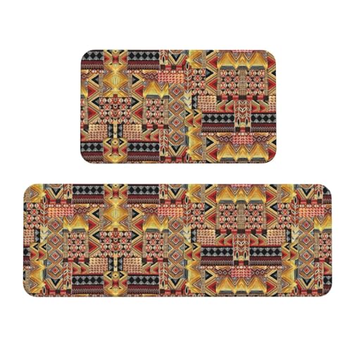 YQxwJL Küchenmatten-Set, afrikanisches Textil, Patchwork-Druck, rutschfest, wasserdicht, für Flur, Büro, 2 Stück