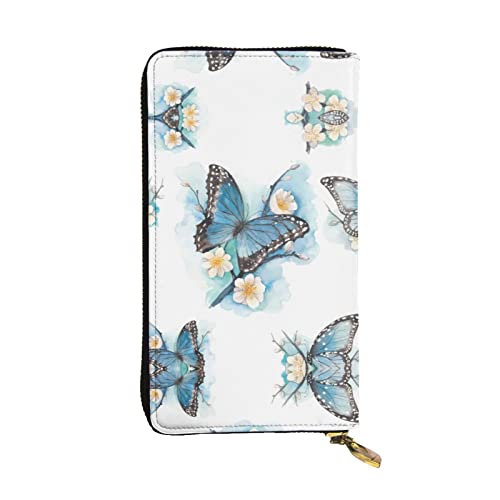 DMORJ Blaue Schmetterling auf Blüte Blume Leder Lange Clutch Geldbörse: 19 x 10 cm Bequem Leicht Wasserdicht Langlebig Schönes Geschenk, Schwarz, Einheitsgröße, Schwarz , Einheitsgröße