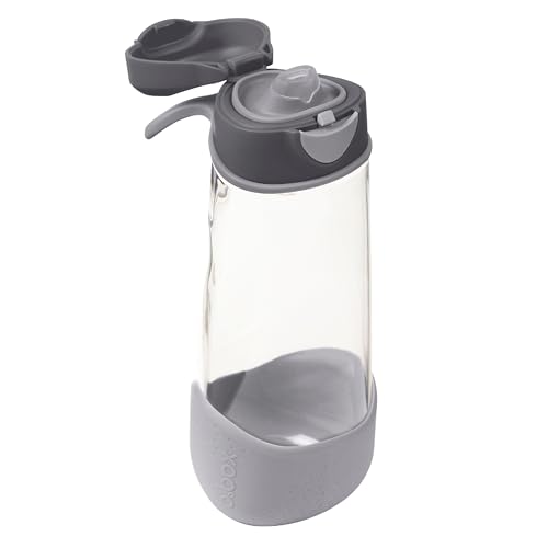 b.box Sport-Trinkflasche, 600 ml, groß, moderne Kinder-Wasserflasche mit Klappdeckel, auslaufsicher, BPA-frei Graphite