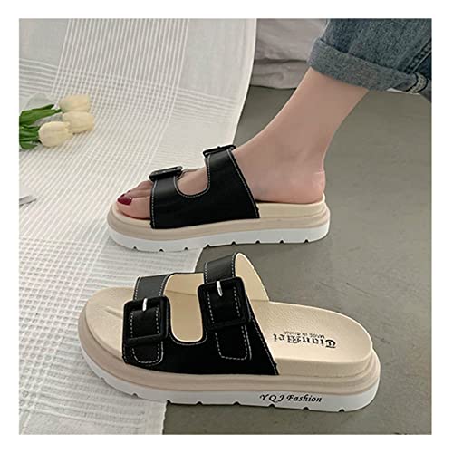 GHYUB Damen Hausschuhe Sommer Offen ， Flip Flops Für Damen, Bequeme Premium-Sommerhausschuhe, Outdoor-Strandsandalen Mit Verstellbaren Schnürsenkeln (Color : Black, Size : EUR37/38)