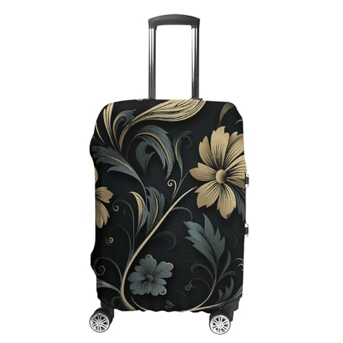 CSGJMYGS Reisegepäckabdeckung, elastisch, waschbar, modisch, kratzfest, elegant, schwarze Blumen, Kofferschutz, passend für 45,7 - 81,3 cm Gepäck, Stil-7, XL