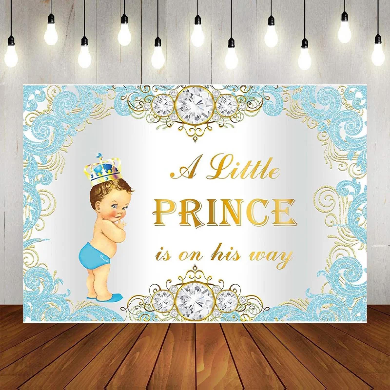 Auf Seine Weise weiß Hintergrund Junge Baby Party Banner Dekoration hell blau Gold Krone Fotografie Hintergrund 240X180cm