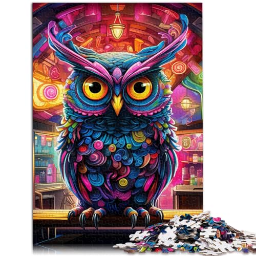 Puzzle für psychedelische Eule, Puzzle für Erwachsene, 1000 Teile, Holzpuzzle, Lernpuzzle, anspruchsvolles, schwieriges Puzzle (50 x 75 cm)