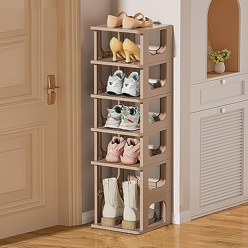 WYZCHDM 6-Lagiger Schuhablage, Schmal Schuhregal, Vertikaler Plastik Schuhe Regal, Eingangsschuhablage Shoes Rack, Stapelbarer Schuhschrank, für Flur Eingang Schlafzimmer Standregal A