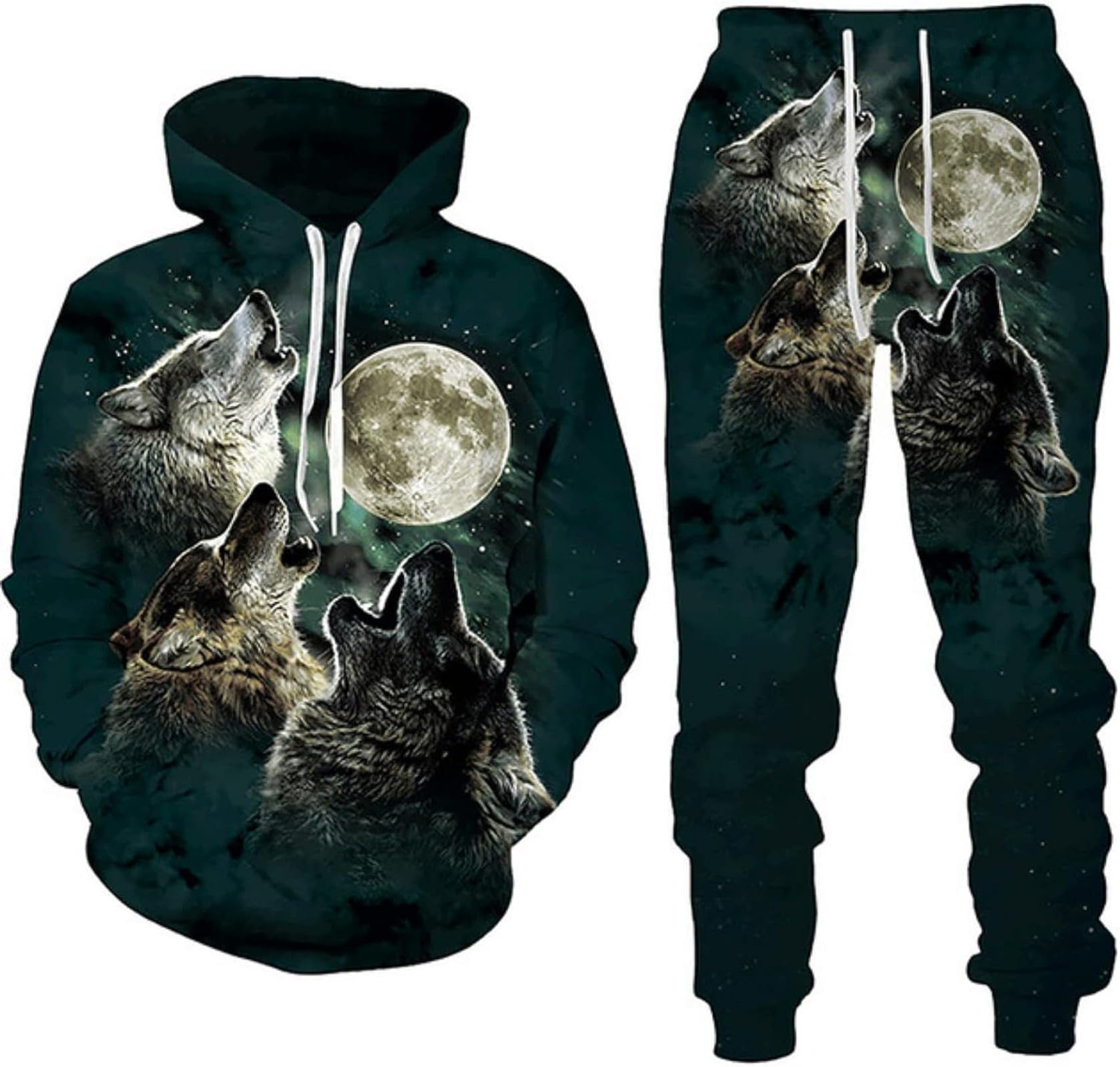 RIAAJ 3D Druckstile Wolf Herren Trainingsanzug,Hoodies+Lange Hose, Jogginganzug, 2-teiliges Set für Herren (3XL,A3)