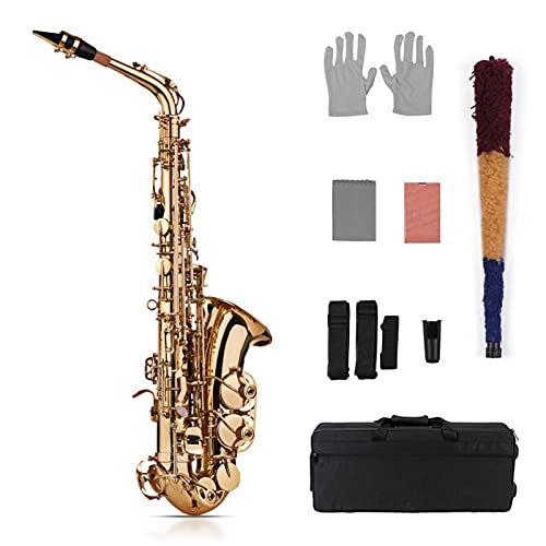 EB Alto Saxophon SAX Messing lackiert Gold 802 Tastenart mit gepolsterten Tragetaschen Handschuhe Reinigungstuch Pinsel Riemen Schilf (Color : Gold)