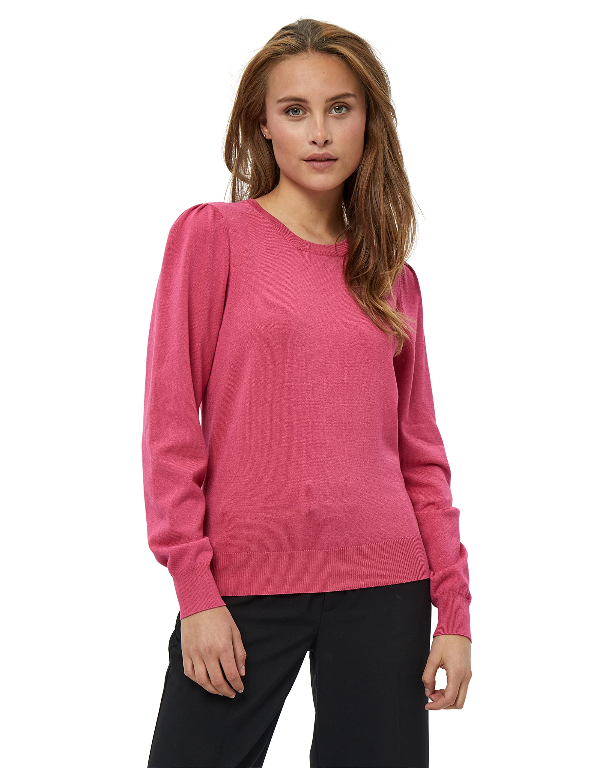 Peppercorn Damen Tana Runden Hals Ärmel Strickpullover | Pullover Herbst Pulli Größe XL Puffpullover mit Langen Ärmeln, 4004 Carmine Pink