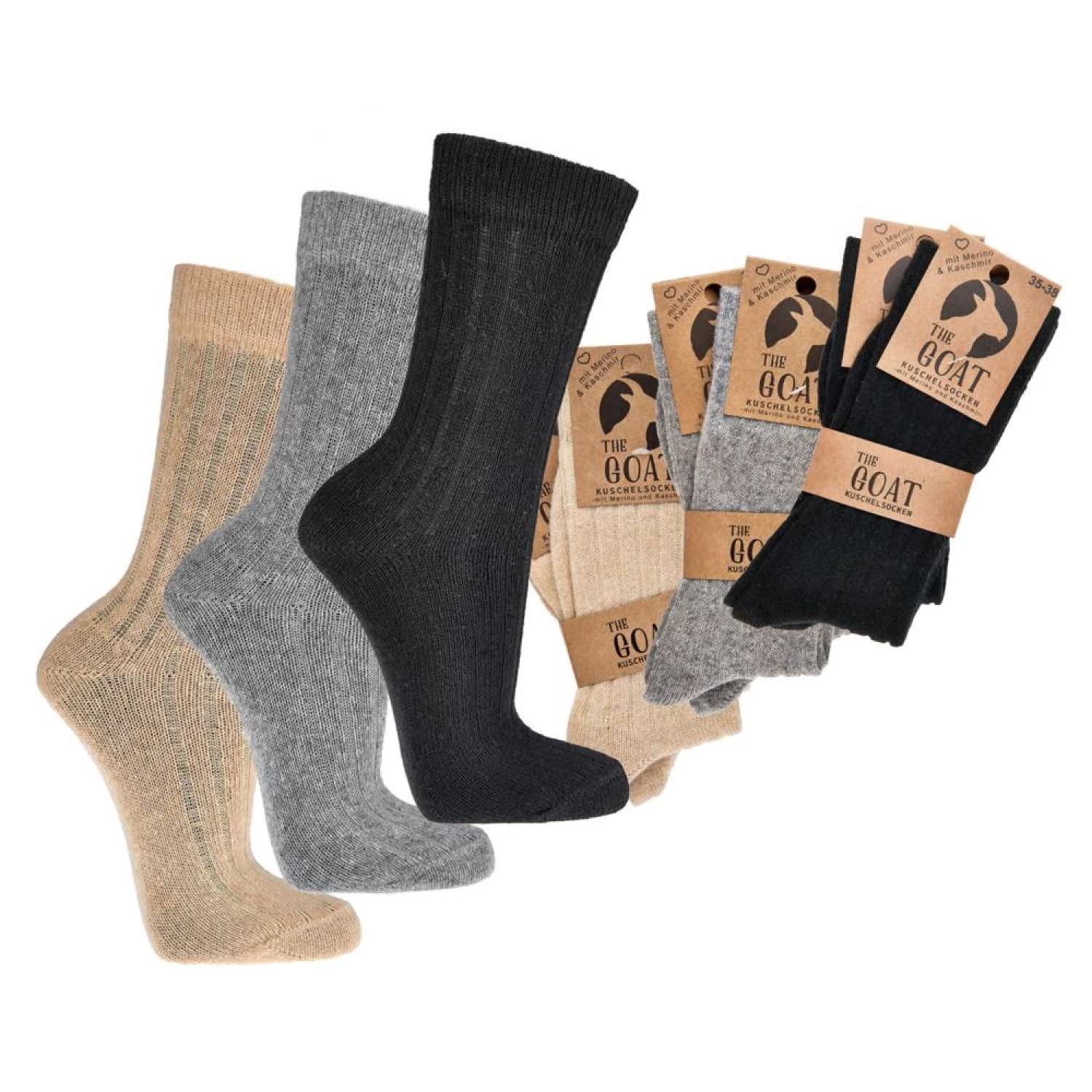 Cliff Edge 6 Paar weiche Socken mit Merino-Wolle und Kaschmir für Damen und Herren (35-38, Schwarz)