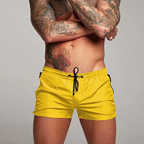 ALANZE Männer Strand Shorts Lässige Badeshorts Für Männer Sommer Badehose Männliches Surfbrett Schnelltrocknende Badebekleidung Badeshorts,Gelb,S