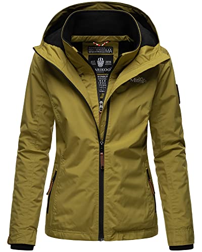 MARIKOO Damen Übergangsjacke Outdoor Regenjacke Fleece Jacke Gefüttert Kapuze XS - XXL Erdbeere (XS, Moss Green)