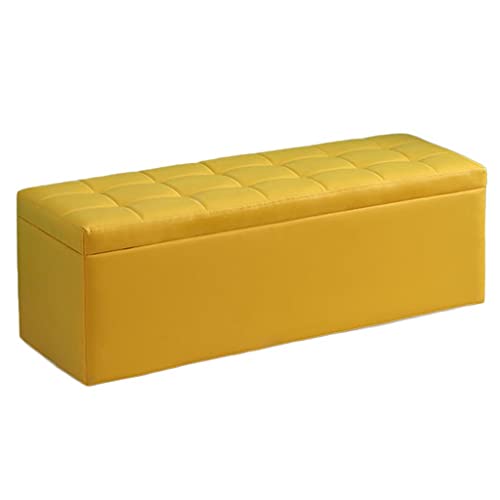 BFVAKBKYT Fußbank Truhen Aufbewahrungsbox, Aufbewahrungsbox, zusammenklappbare Aufbewahrungsbank, Würfel, hält bis zu 400 kg, Kunstleder, lange Truhe(Yellow,100X40X40cm)