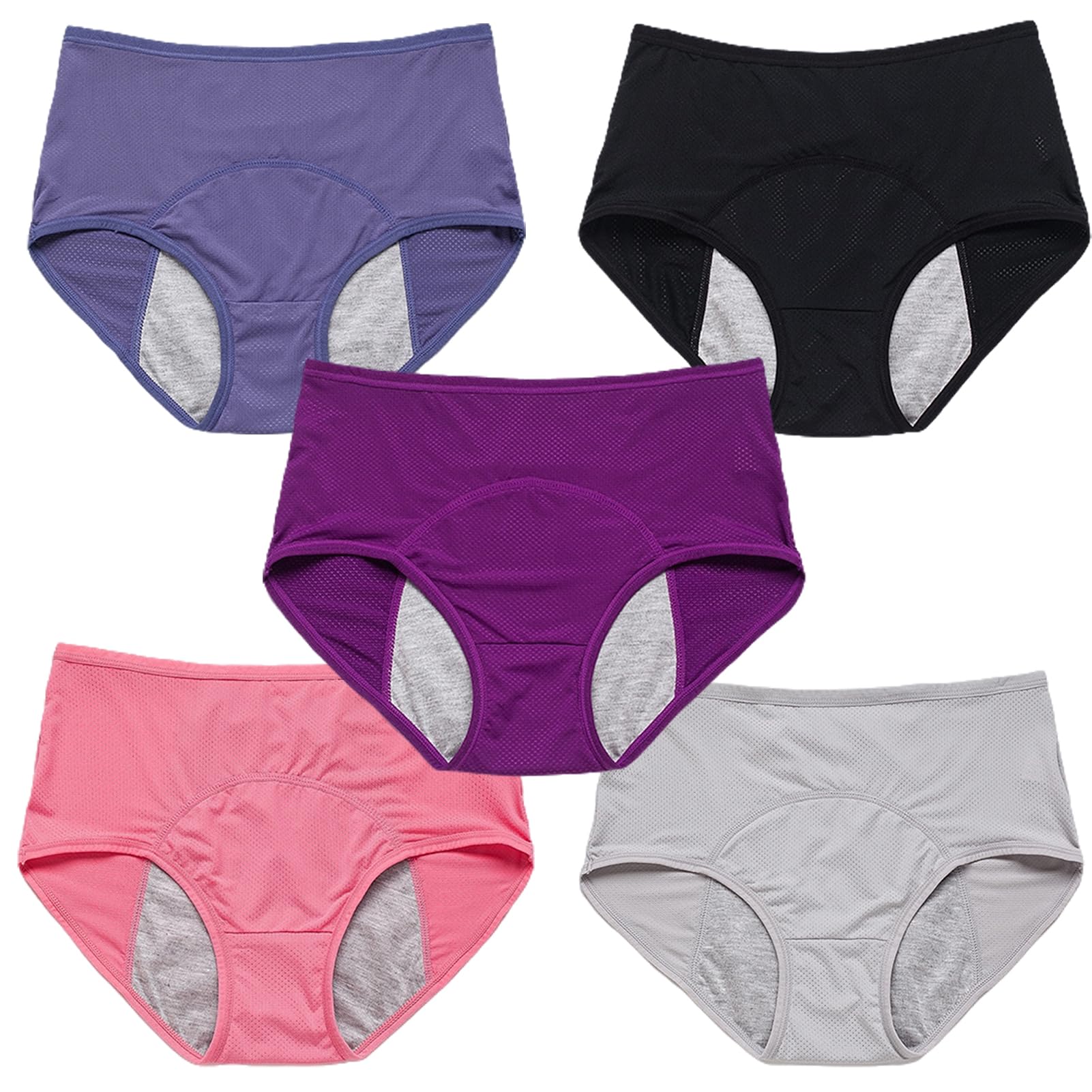 5er Pack Inkontinenz Unterwäsche Damen Hohe Taille Unterhosen Frauen Pantys Mehrpack Damen Baumwolle Slip Auslaufsichere Unterwäsche Unterhosen (C L)