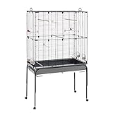 Ferplast Vogelkäfig Vogelvoliere Wellensittich Käfig Exotenkäfig, inkl. Stand mit Rädern, Vogel-Futternapf, Vogel-Sitzstangen, Schwarz, 100 x 53 x h172 cm