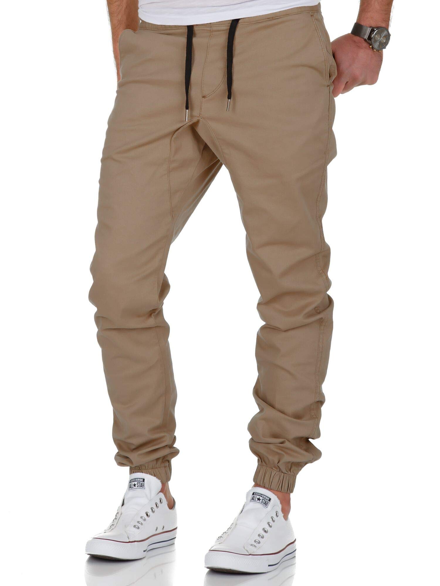 Amaci&Sons Herren Stretch Jogger Basic Chino Jeans Hose Cargo 7002 Beige W33