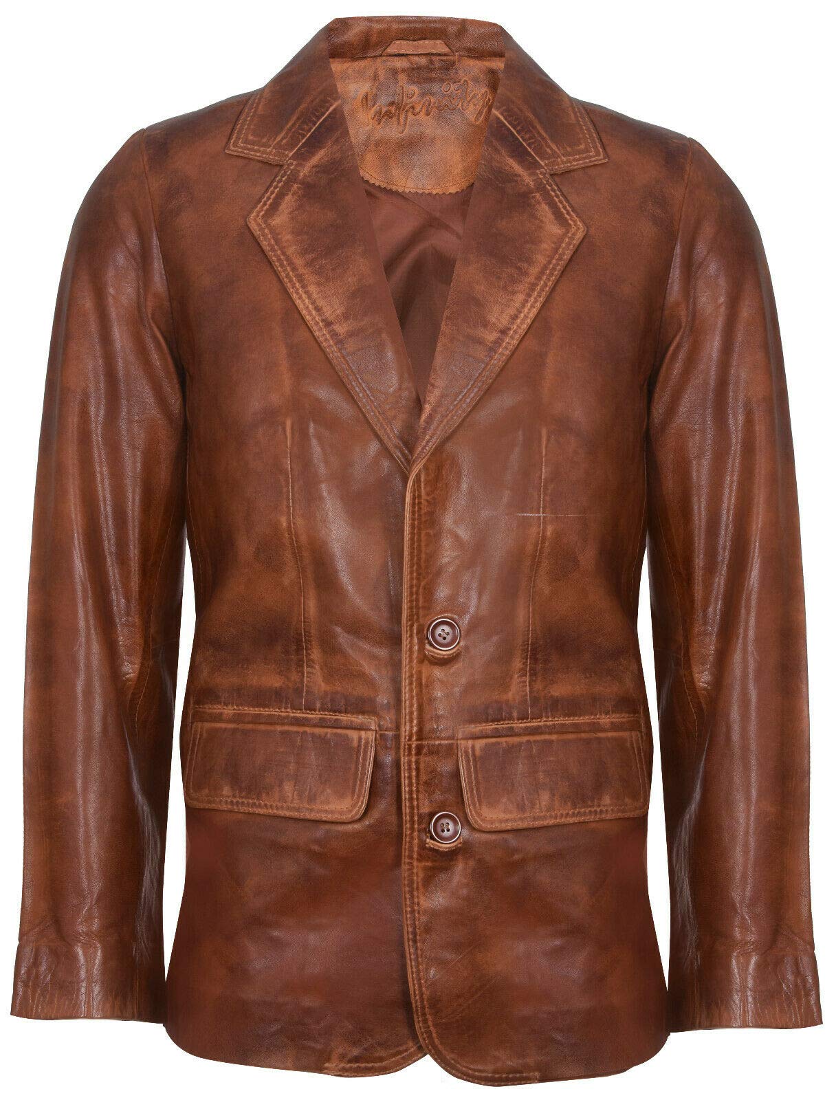 Infinity Leather Hellbrauner Lederjacke für Herren Aus Weichem, Echtem Italienischem Jahrgang Mantel M