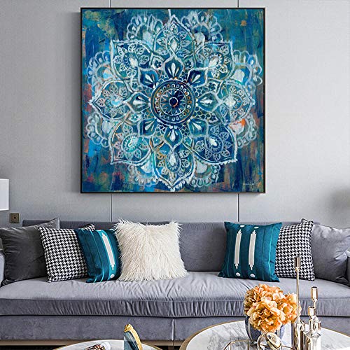 ZDFDC Abstrakte Mandala Blume Wand Poster Druck Moderne Blume Leinwand Malerei Bild Home Decor-50x50cmx1 STK. Kein Rahmen