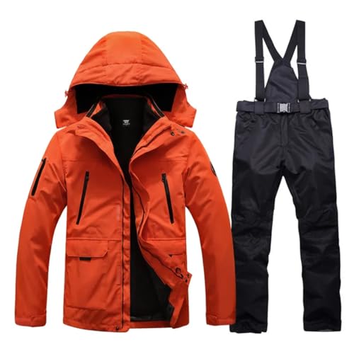 Hcclijo Herren-Winter-Skianzug Warme Wasserdichte Winddichte Skijacken Für Snowboardjacke Und -Hose Suit(Orange Black) XXL