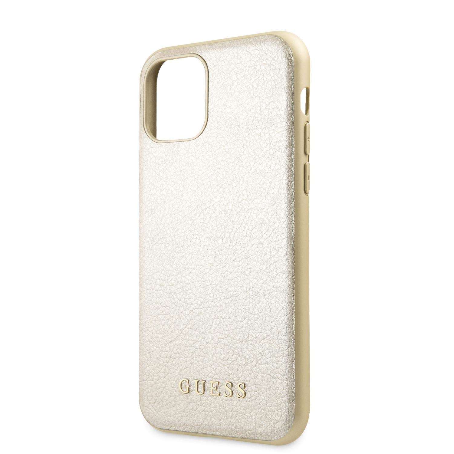 CG MOBILE Mobile Guess Handyhülle für iPhone 11 Pro Hardcase PC/TPU mit Safiano Leder Gold Leicht zugängliche Anschlüsse Fallschutz Hülle Offiziell lizenziert GUHCN58IGLGO