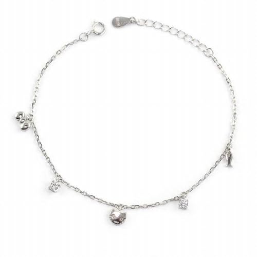 OUJTWMDQ S925 Sterling Silber Mode Niedlichen Kleinen Frischen Bogen Katze Kopf Diamanten Wilde Armband Weiblich, Foto Farbe, 925er Silber