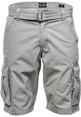 Amaci&Sons Herren Cargoshorts Männer Kurze Bermuda Hose inkl.Gürtel Regular Fit Gurt7027 Hellgrau W31