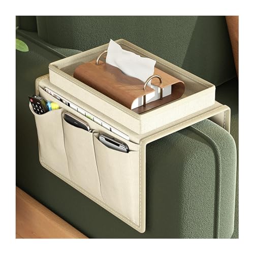 Couchtisch Wohnzimmertisch Großer Sofa-Armlehnen-Aufbewahrungskorb, TV-Fernbedienungshalter, Sofa-Armlehnen-Tasche, Couch-Nachttisch-Aufbewahrung, hängender Organizer für Wohnzimmer(Beige)