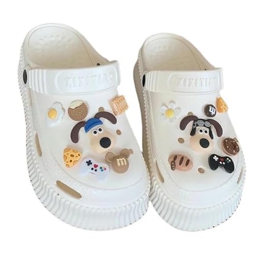 KINZE Clogs Frauen Sommer Weicher Soled Sandalen Süße Cartoon Hund Frauen Pantoffeln Clogs Outdoor Flip Flops-Weiss-40-41 (Passform 39-40)