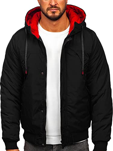 BOLF Herren Winterjacke Steppjacke Sportjacke Daunenjacke Puffer Jacket Kapuze Stehkragen Warm Gefüttert Gepolstert Wasserabweisend Winddicht Outdoor Casual Style Street Look 27M8100 Schwarz M [4D4]