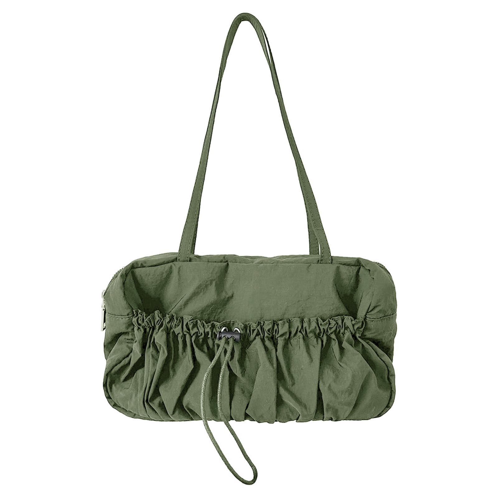 ohodhmnu Damen Tragetasche, modische Tasche, Achseltasche, Handtaschen, Schultertaschen für Mädchen, Frauen, plissierte Taschen, Reise-Tragetasche, Geldbörse, Unterarmtasche, armee-grün, with ribbon