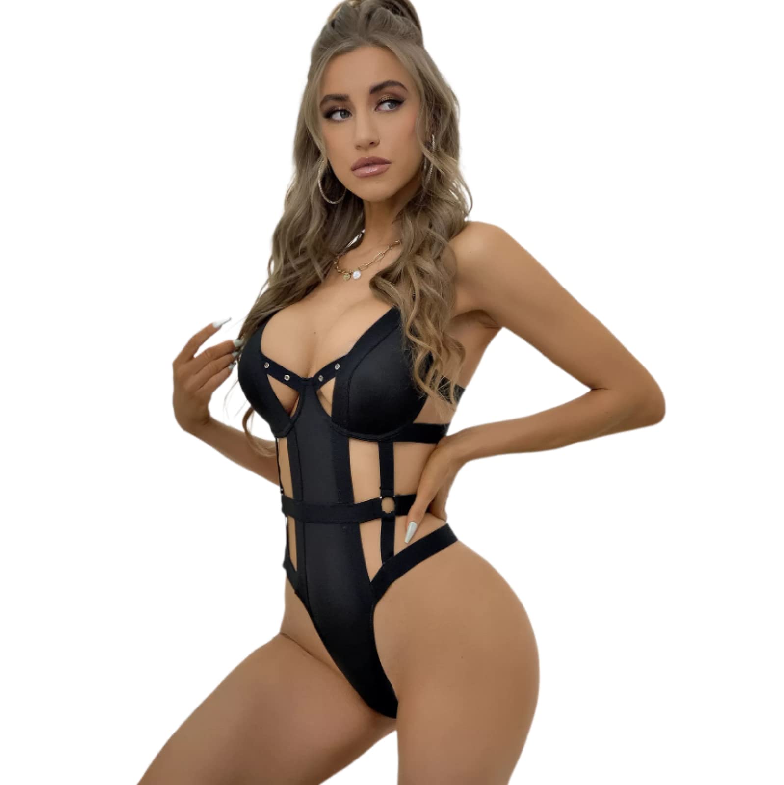 Damen Dessous Set Women'S Perspective Sexy Bodysuit Lace Hollow Hollow Erotische Dessous Schwarz L