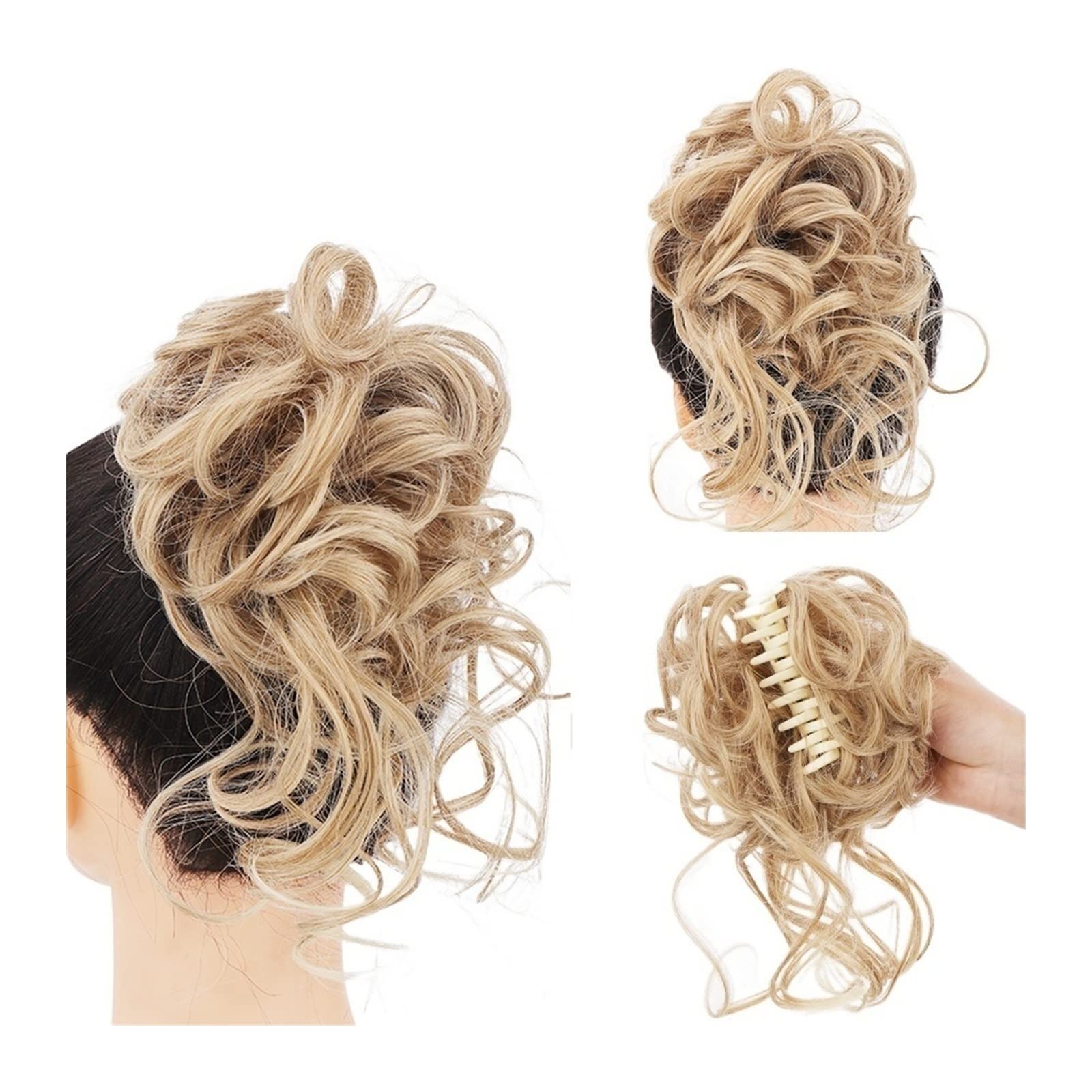 Bun Haarteile Erweiterung Messy Claw Clip Chignon Haarknoten Lockige Perücke Synthetische lockige gewellte Dutt Haarklammer in Dutt Messy Chignons Haarverlängerungen for Frauen Brötchen-Haarteil (Col