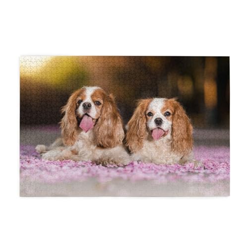 Cavalier King Charles Spaniel Weißbraune Hunde, Puzzles 1000 Teile Holzpuzzle Spielzeug Familienspiel Wanddekoration