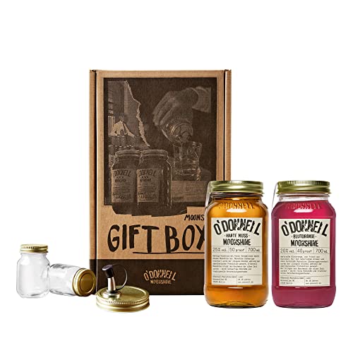 2er Likör Geschenkbox O'Donnell Moonshine | Premium Schnaps nach amerikanischer Tradition | vegan | Geschenkset | natürliche Zutaten | Geschenkidee (Harte Nuss/Blutorange)