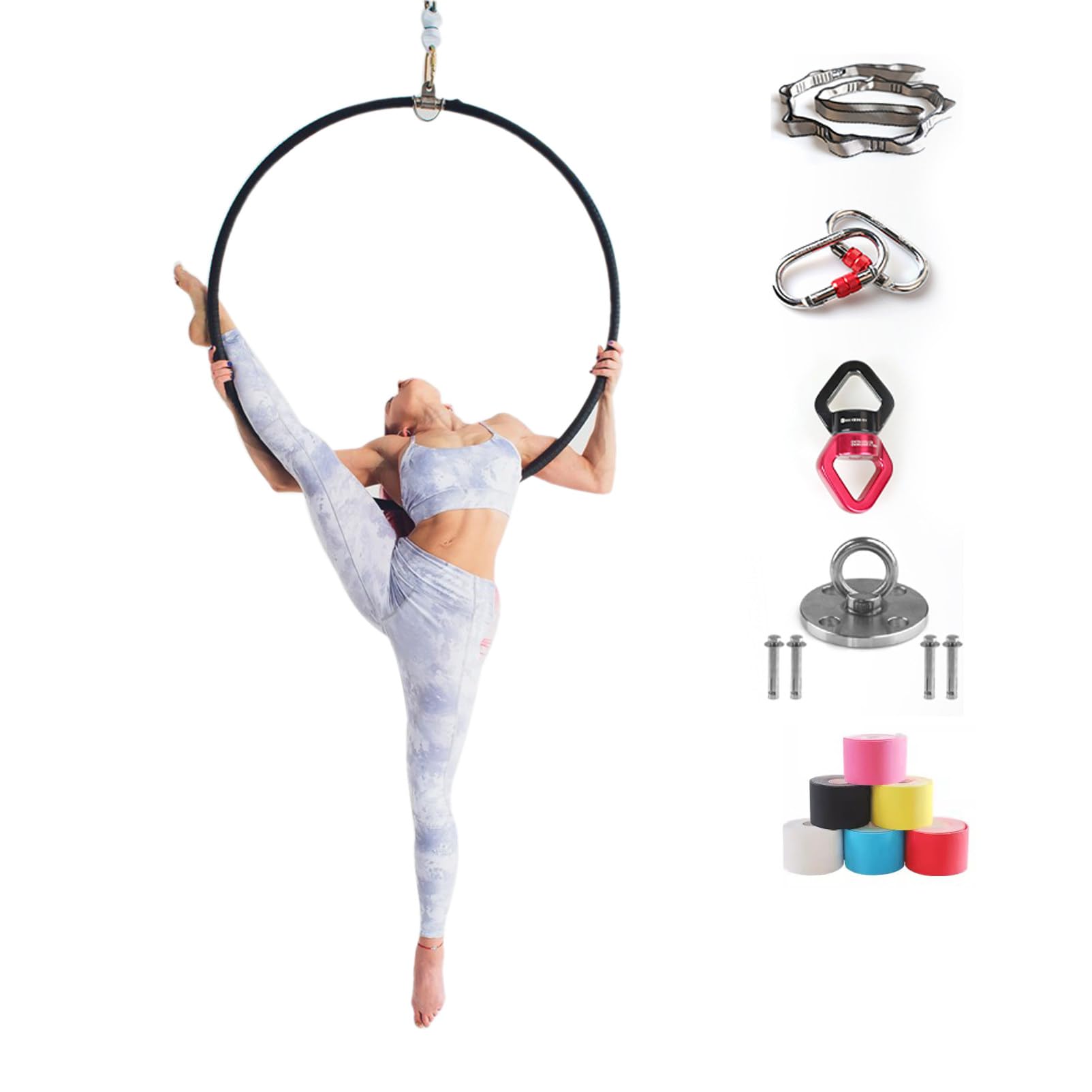 ROGHA Aerial Hoop Kit, Hängende Aerial Yoga Ring Ausrüstung, Yoga Hoop, Aerial Dancing Circus Ring Set, Für Tanzstudios, Bühnen, Fitnessstudios, Zirkusse,85cm-3.2cm