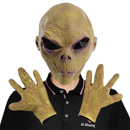 Aurgiarme Halloween Alien für Erwachsene Halloween Gesicht Glvoes für Männer/Frauen Halloween Party Cosplay Maskerade Halloween Alien Halloween Alien Gruselig Alien Realistisches Latex