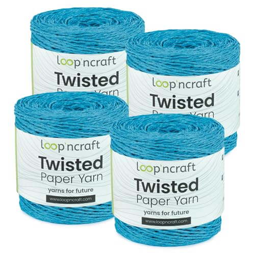 Papiergarn 4er-Set, Türkis, Loopncraft, 1000m - 600g, Twisted Paper Yarn, Natürliches Papierkordel