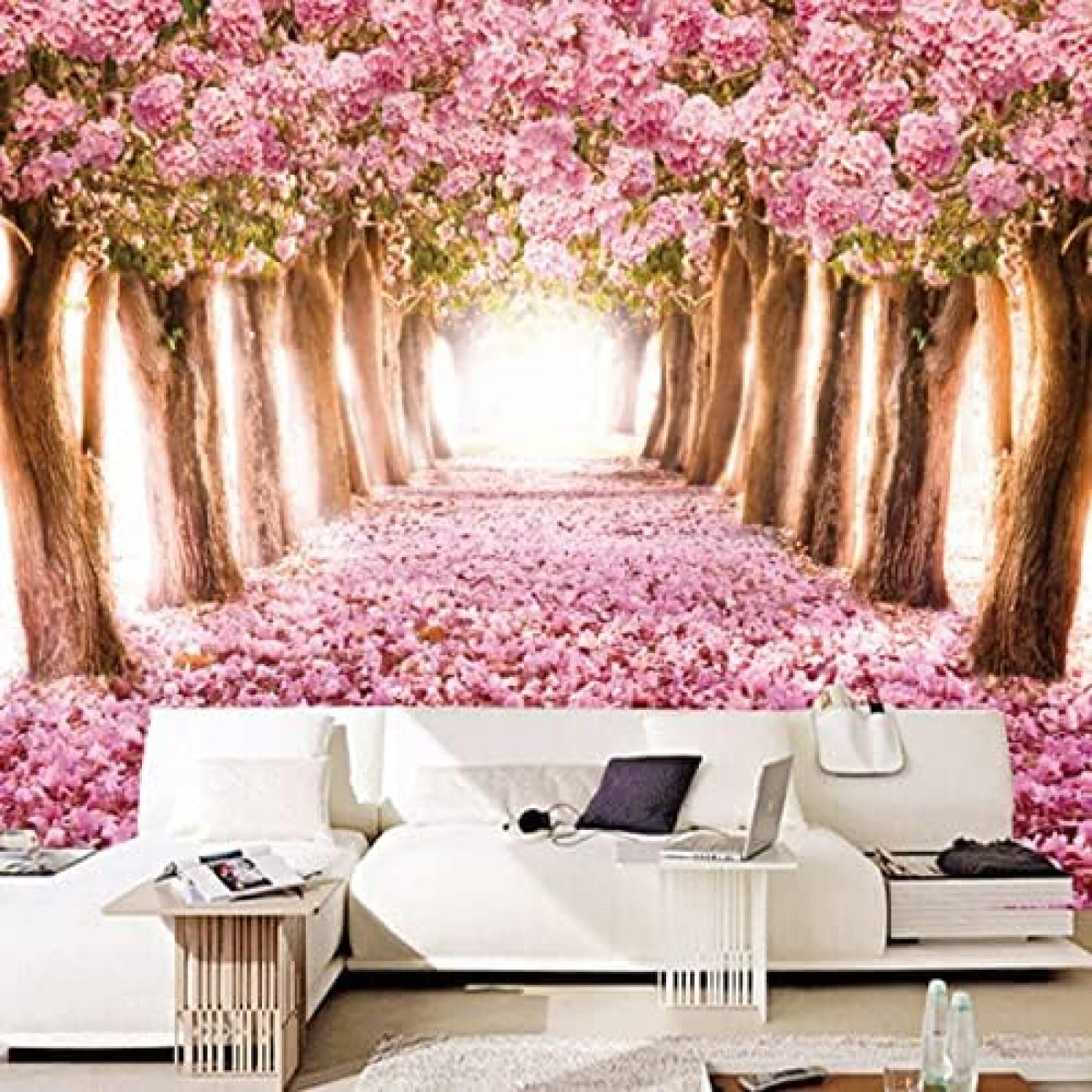 XLMING Romantische Kirschblüte Rosa Blume 3D Tapete Wohnzimmer Sofa Schlafzimmer Esszimmer Home Dekoration Wand-400cm×280cm