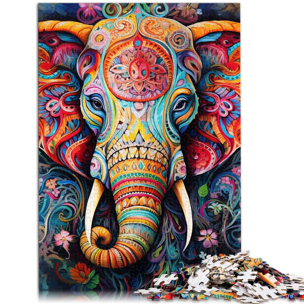 Puzzles als Geschenke, Psychedelischer Elefant, Puzzles für Erwachsene, 1000 Teile, Holzpuzzle, Stressabbau, Urlaub zu Hause, Zeit totschlagen, 1000 Teile (50 x 75 cm)