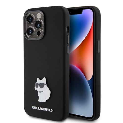 Karl Lagerfeld KLHCP15XSMHCNPK Hülle für iPhone 15 Pro Max 6.7" Schwarz Silicone Choupette Metal Pin